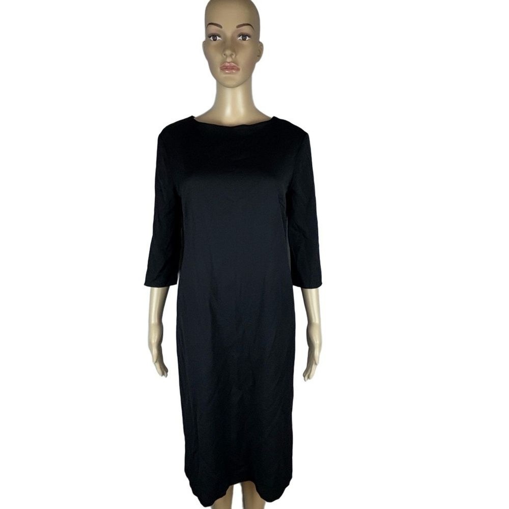 Burberry London Black Shift Dress Size 10 Boat Neck 3/4 Sleeves Versatile