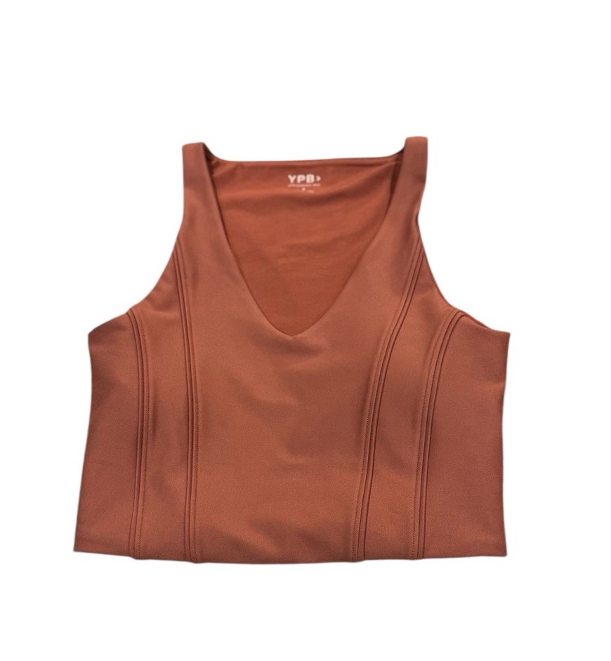 YPB Abercrombie sculptLUX Slim V-Neck Tank Women's Size S Burnt Orange Athletic