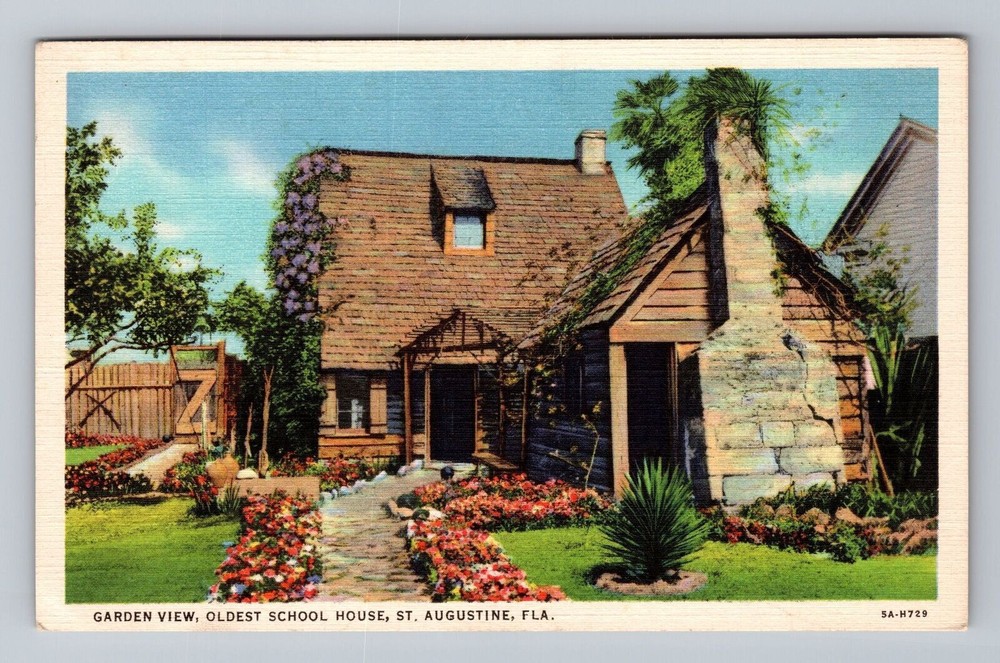 Florida FL St Augustine Garden View est School House Vintage Postcard