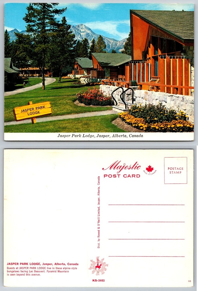 Vintage Jasper Park Lodge Postcard Alberta Canada Majestic Bungalows Mountains