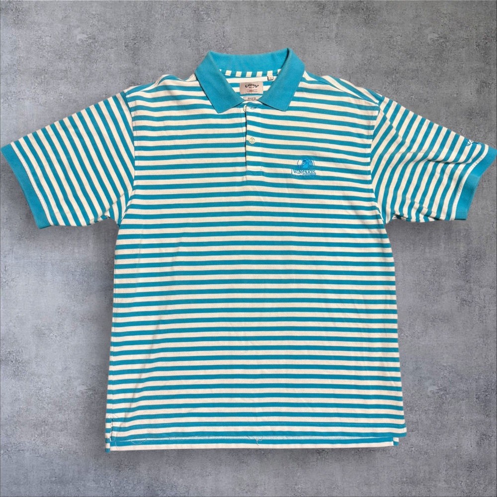 Vintage Callaway Golf Polo Shirt Striped Twin Lakes Large Men’s Blue