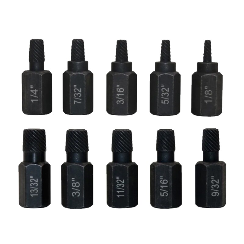 10-Piece Damaged Screw Extractor Set for Stripped Screws and Bolts
