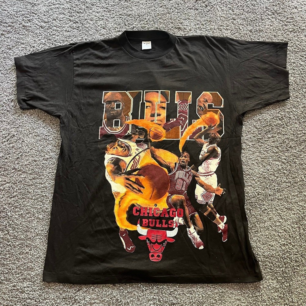 Vintage 90s Chicago Bulls Rap Tee Shirt Bay Club Jordan Pippen Rodman Size XL