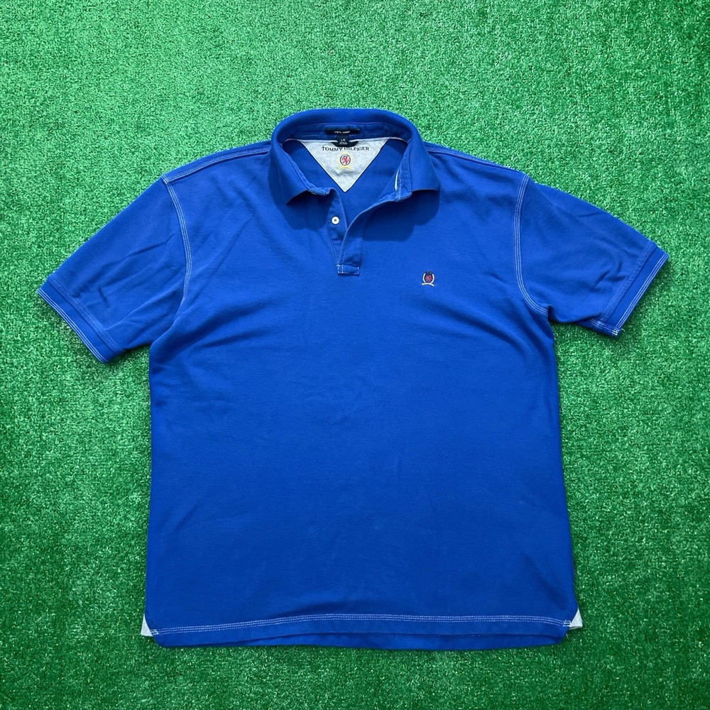 Tommy Hilfiger Polo Shirt Mens Large Blue Short Sleeve Vintage Golf Preppy