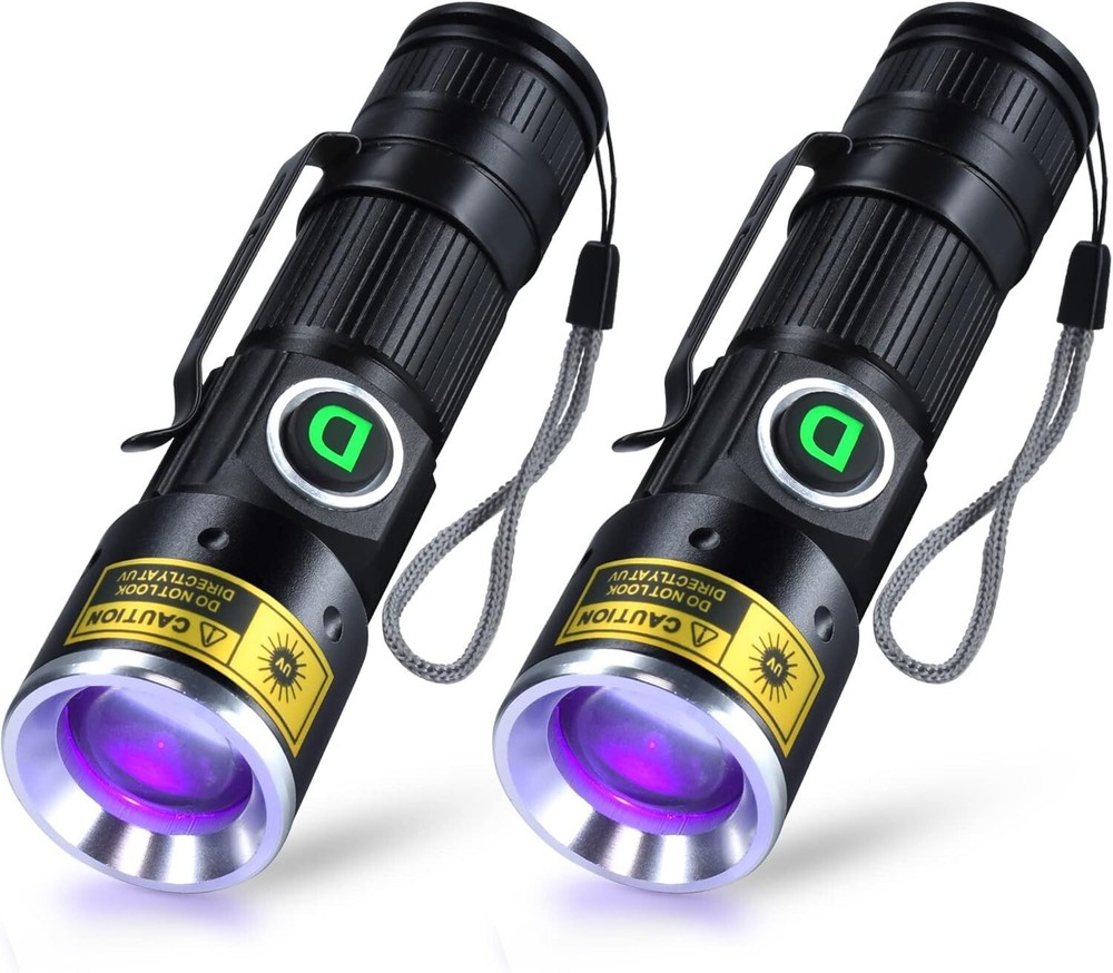 395nm UV Flashlight Mini USB Rechargeable Ultraviolet LED Blacklight for Detection and Glow Effects