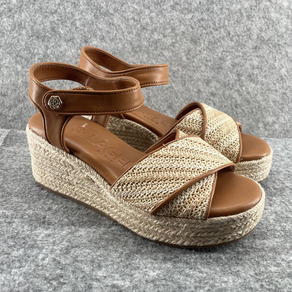 Karl Lagerfeld Paris Womens Celest Ankle Strap Espadrille Wedge Sandal 7