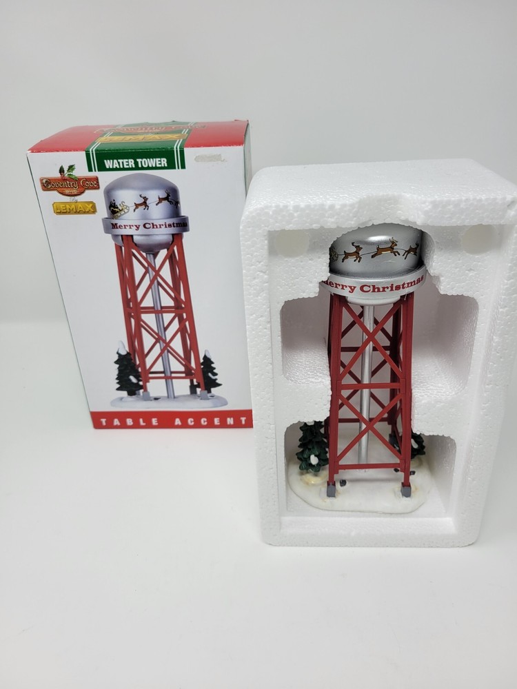 7-Inch Lemax Water Tower Christmas Village Piece with Santa and Reindeer-image