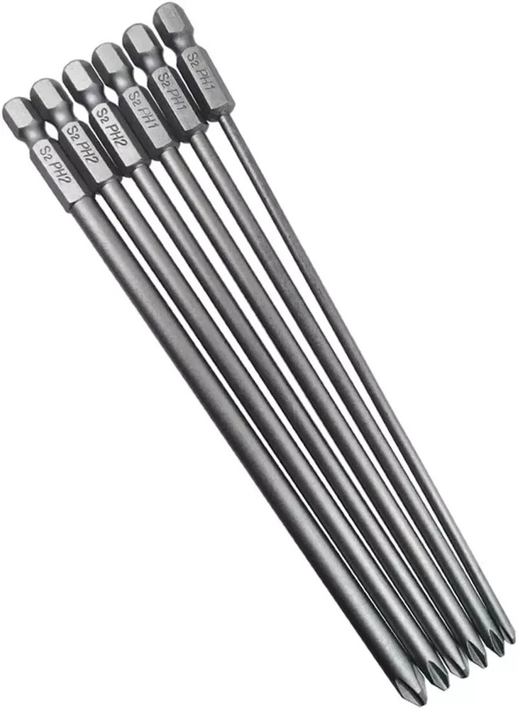 Wolfride 6Pcs 1/4 Inch Hex Shank Long Phillips Head Screwdriver Bits Set Magneti