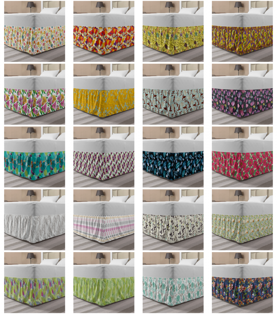 Ambesonne Green Botany Bedskirt Elastic Wrap Around Skirt Gathered Design