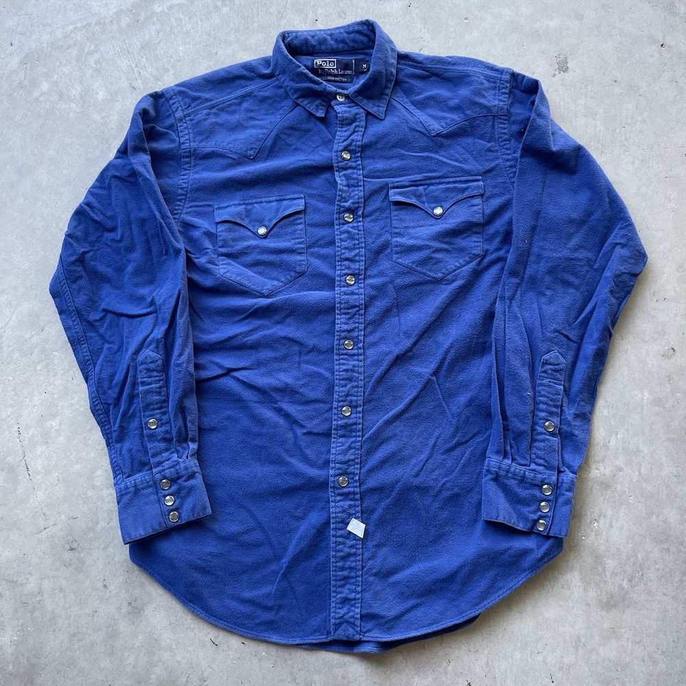 Vintage Polo Ralph Lauren Chamois Pearl Snap Shirt Men’s M Classic Western Blue