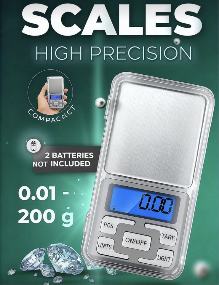 High Precision Pocket Scale 0.01-200g Backlit Display Tare Counting Cover