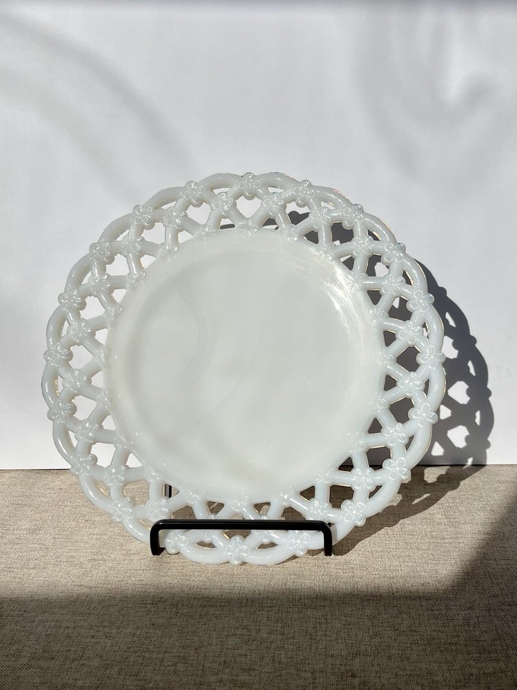 Westmoreland Milk Glass Open Lace Edge Daisy Plate Doric Vintage