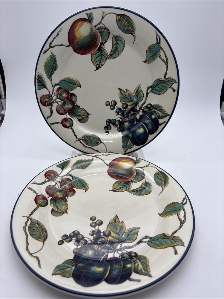 Set 2 Pier One MacIntosh Dinner Plates, Apples, Plums, Cherries, Made in England