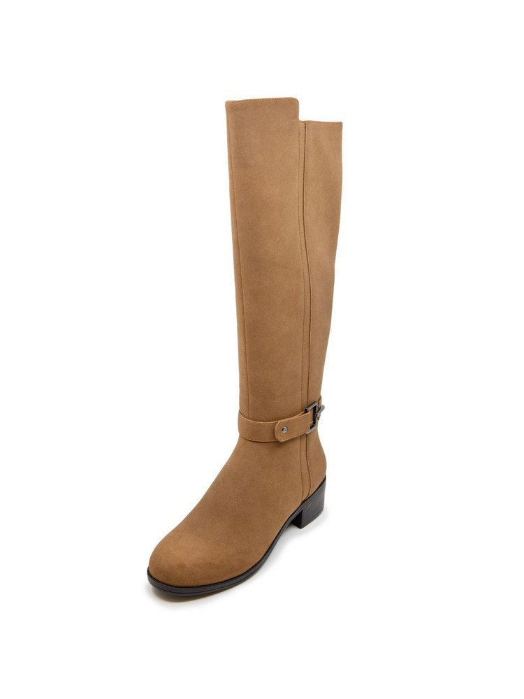 NAUTICA Womens Brown Stretch Gore Minetta Round Toe Block Heel Riding Boot 7.5 M
