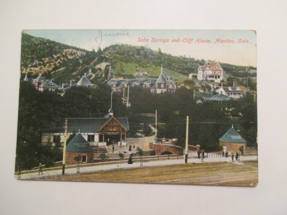 Manitou Colorado Postcard Soda Springs and Cliff House 1909 CO