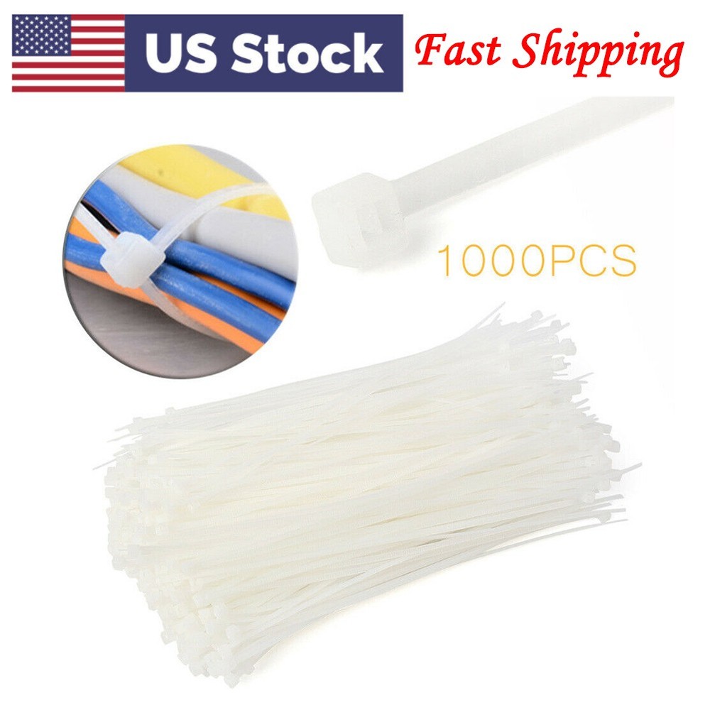 1000pcs 8-Inch White Nylon Cable Ties Heavy Duty 50lb Zip Straps