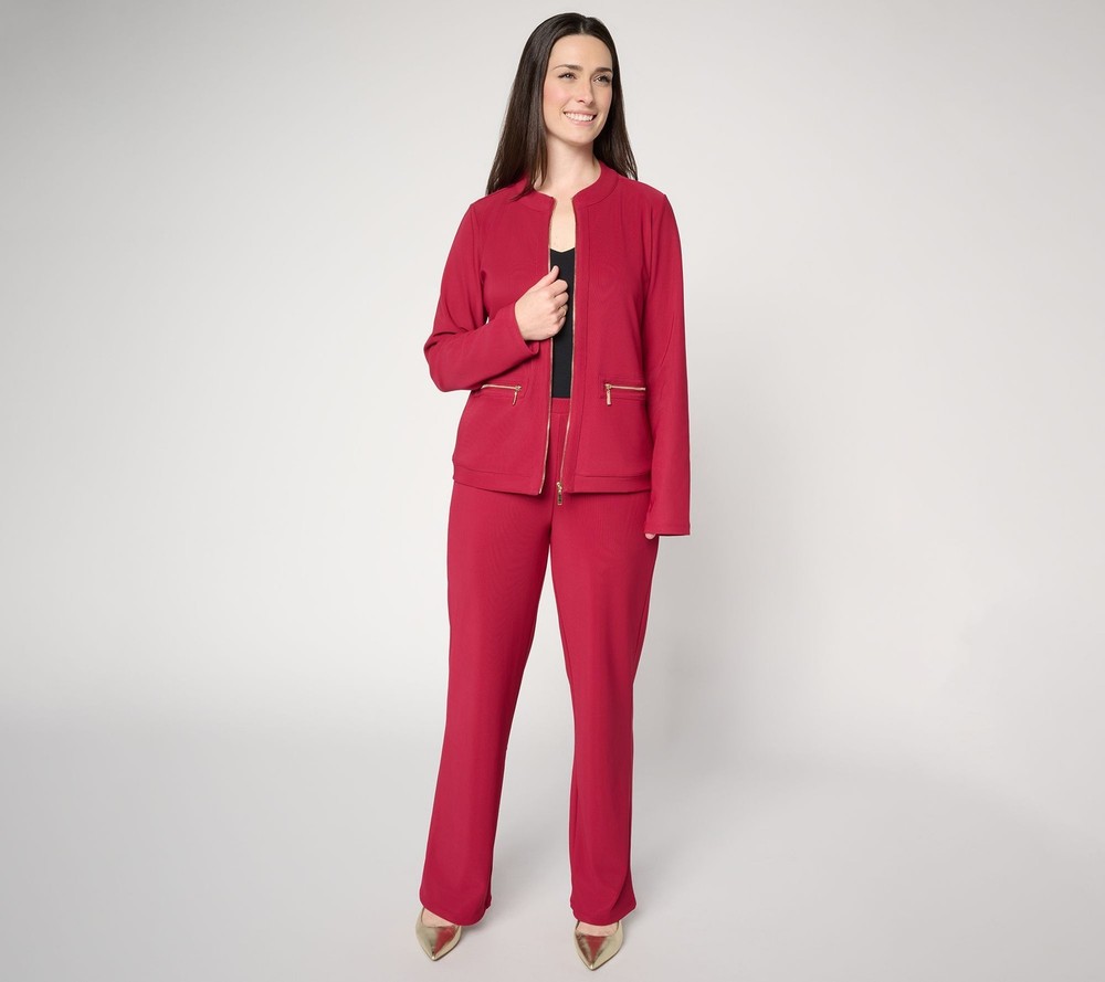 Women Control Women's Petite Set 1XP Euro Knit Jacket Pant Red A653631