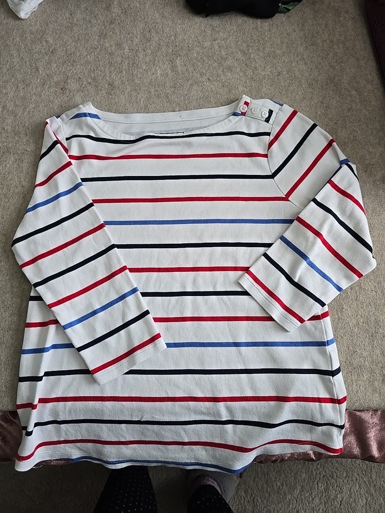 Charter Club Women's Top Size PL Pullover Striped 3/4 Sleeve Boat Neck T-Shirt