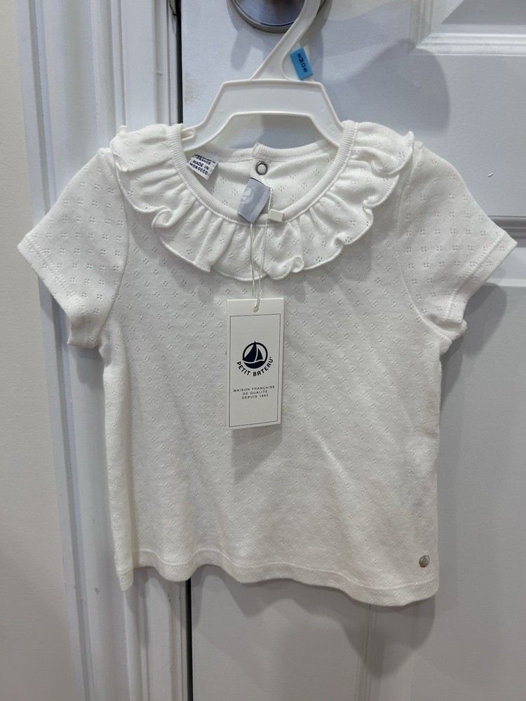 Petit Bateau Baby Girl T-shirt Size 18 Months Short Sleeve White Cotton NWT NEW