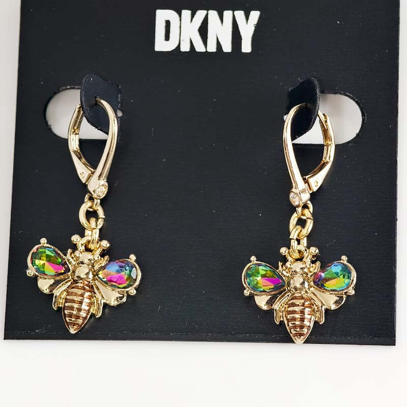 New DKNY Crystal Bee Drop Earrings Chic Women Party Vacation Travel Jewelry Gift
