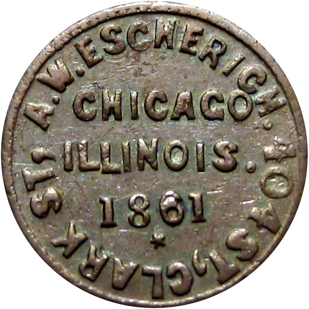 1861 Chicago Illinois Civil War Token A W Escherich Die Sinker Crude