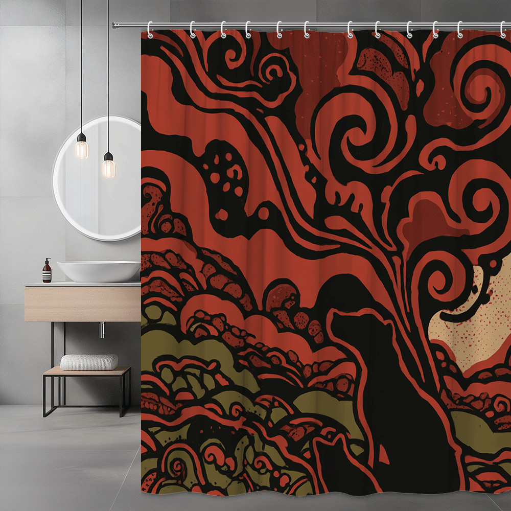 Abstract Red Black Swirl Shower Curtain Boho Art Print