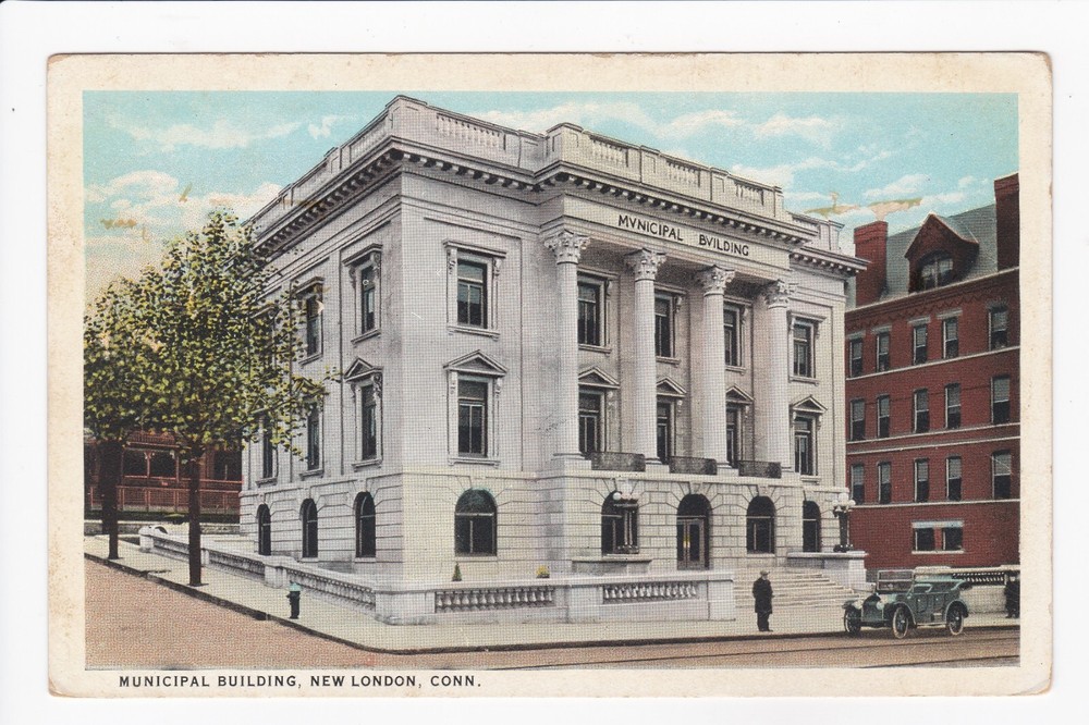 Municipal Building New London Connecticut Old Car White Border Postcard