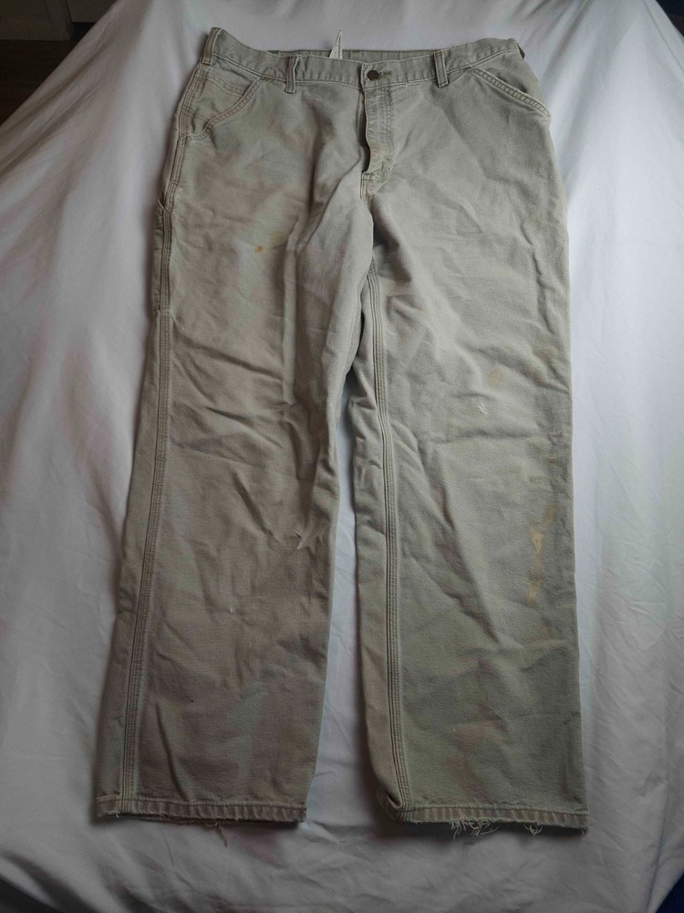 Vintage 90s Carhartt Carpenter Pants Mens 36x30 Beige Canvas Utility Workwear