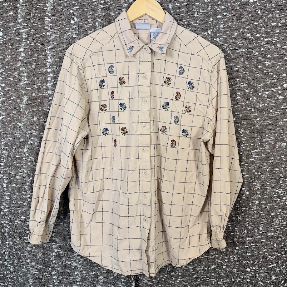 Vintage Bobbie Brooks Embroidered Floral Paisley Button Up Shirt Women's XL