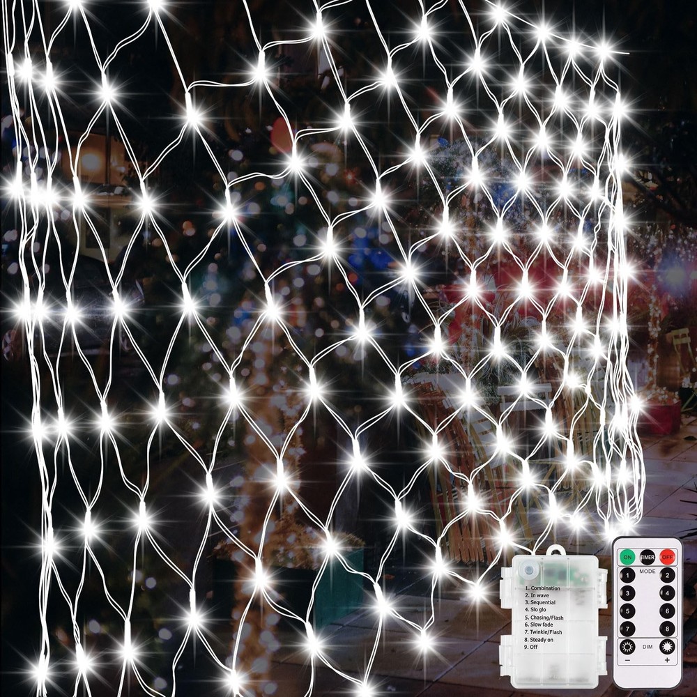 DBFAIRY 5x5ft 100 LED Battery-Operated Christmas Net Lights for Outdoor Decor
