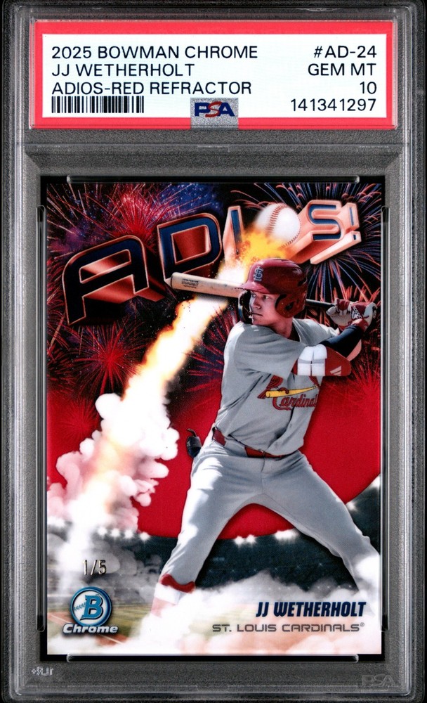 2025 Bowman Chrome Prospects JJ Wetherholt Adios RED REFRACTOR /5 - PSA 10 POP 1