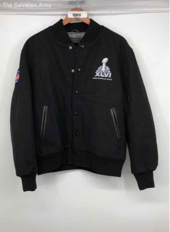 Reebok Mens Black Indianapolis Super Bowl XLVI Football Varsity Jacket Size XL