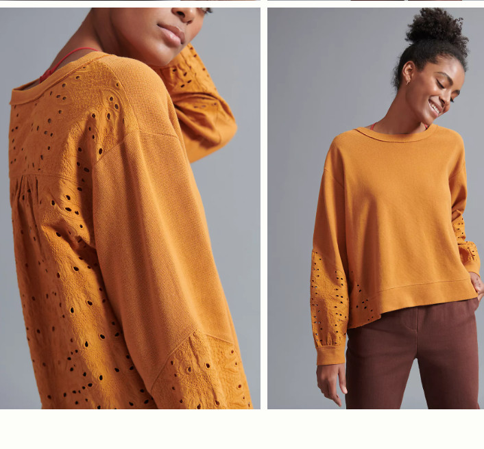 Anthropologie Pilcro Sweatshirt Women XS Maura Eyelet Lace Long Sleeve
