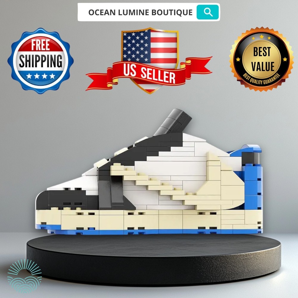 AJ1 Low Fragment Sneaker Building Bricks, Matching Key Chain, Puzzles Blocks Toy