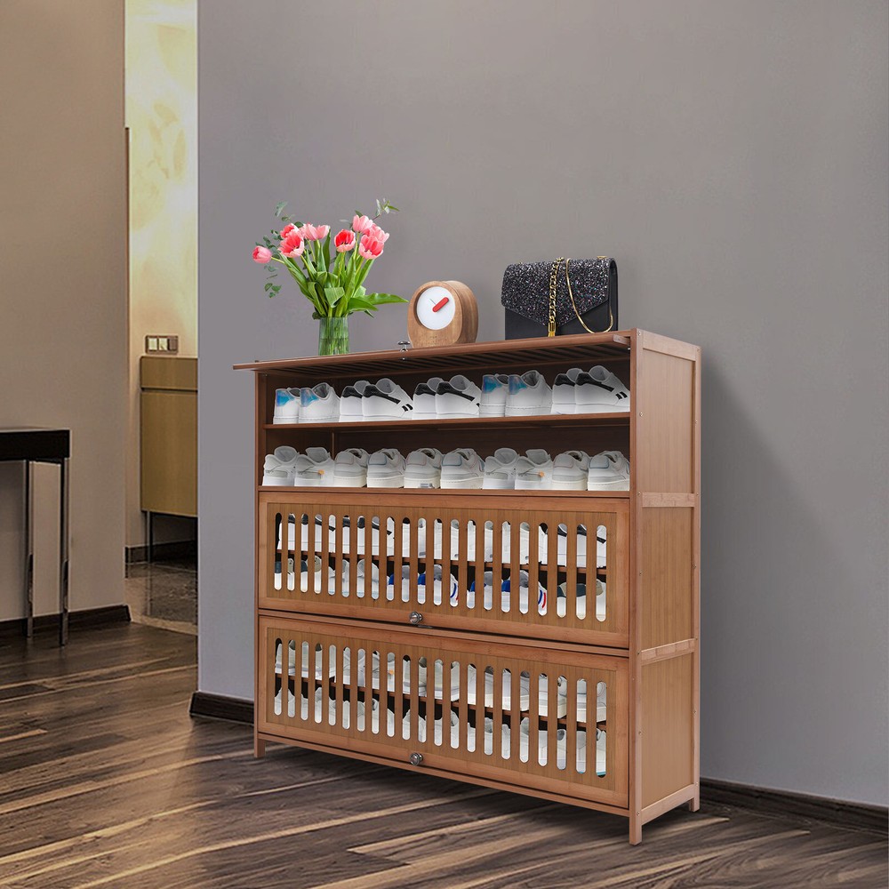 7-Tier Modern Shoe Cabinet with Flip-Up Doors 110x32x106cm for Room Storage