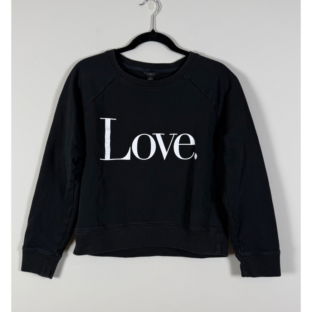 J.Crew Love Graphic Sweatshirt Black Cotton French Terry Raglan AU338 Womens S