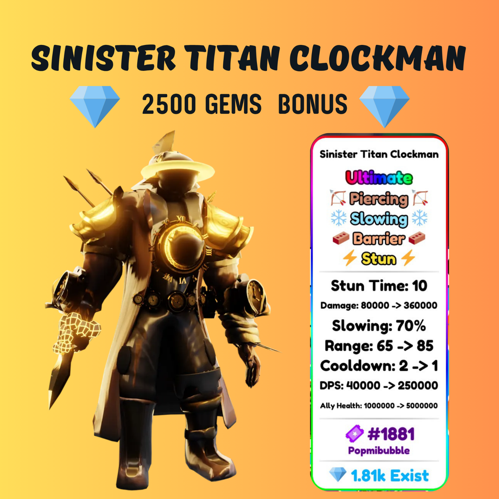 Sinister Titan Clockman  | Toilet Tower Defense | TTD | ️🔥 Fast Delivery ️🔥