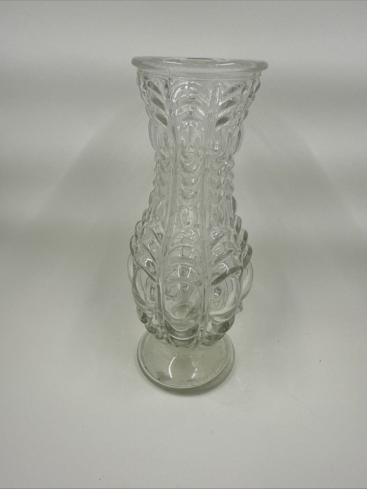 CLEAR GLASS MINI VASE DRAPED CURTAINS AND RAISED BUBBLES 6.25 INCHES