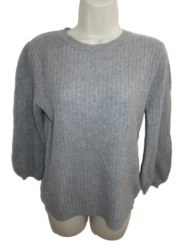 Velvet by Graham & Spencer 100% Cashmere Gray Ribbed Knit Crew Sweater Size XS