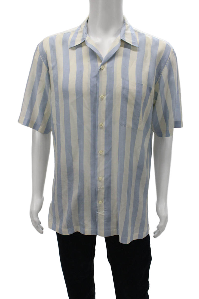 Polo Ralph Lauren Mens Silk Striped Short Sleeve Button-Up Shirt Blue Size SFree Shipping in US $100+ Orders | $6.95 Orders Below