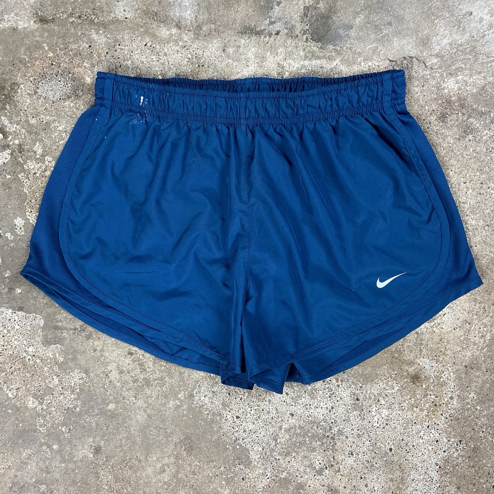 Nike DRI-Fit Tempo Running Shorts Women’s Size Large Blue Athletic Swoosh Logo