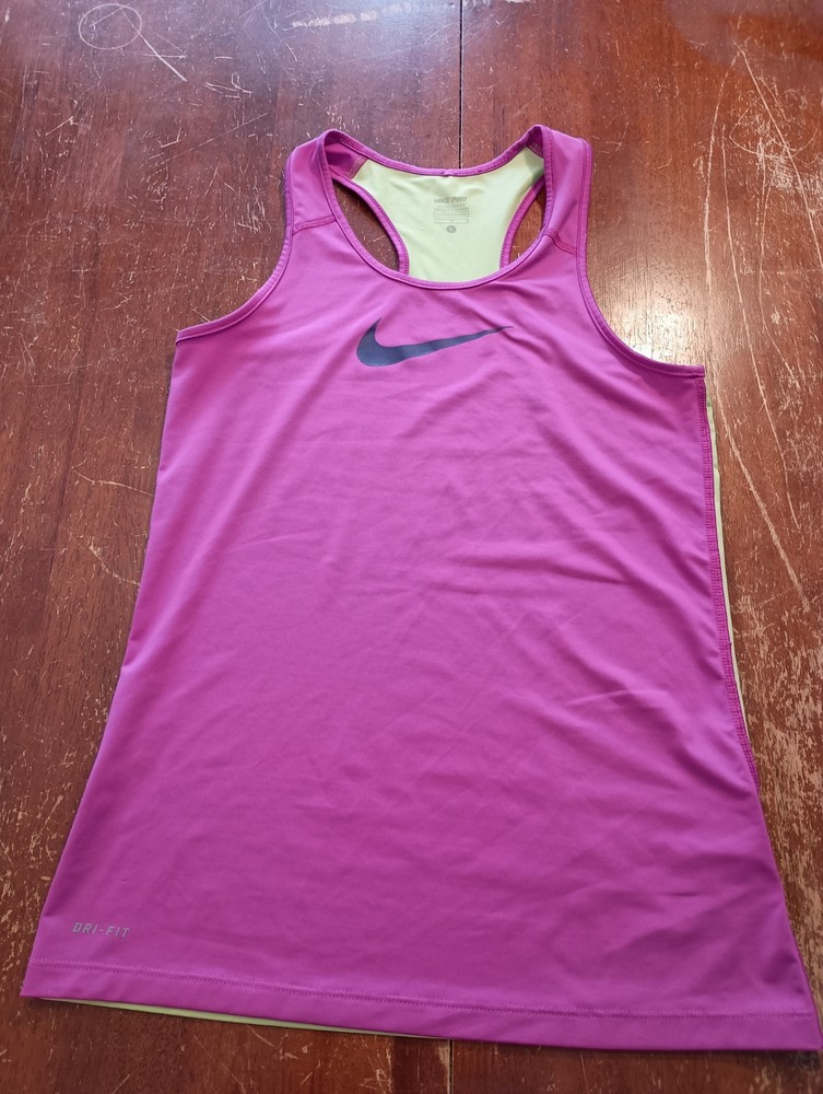 Nike Pro Dri-Fit Girls Pink Neon Green Athletic Training Tank Top Large