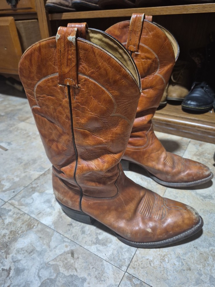 Tony Lama 5084 Men Brown Marble Leather Western Cowboy Boot Shoe Size 10.5D