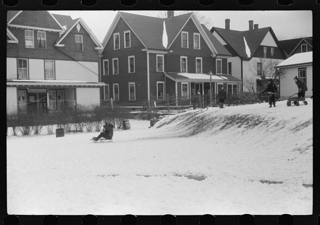 Photo:Jewett City Connecticut 1940 Children Sledding Snow Houses