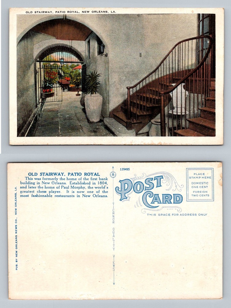 New Orleans, LA-Louisiana, Old Stairway Patio Royal Courtyard Vintage Postcard