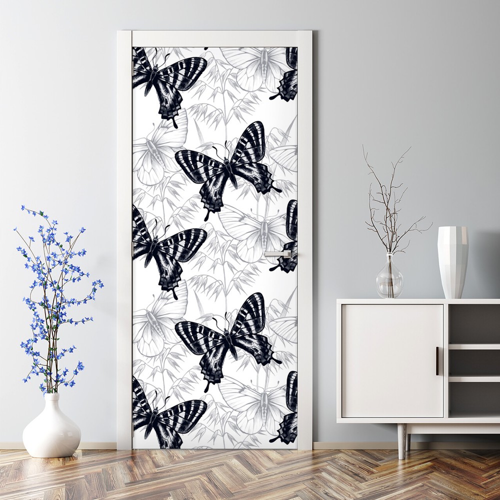 Retro Butterfly Bubble Free | Bright Floral  Decor | Watercolour | Door Sticker