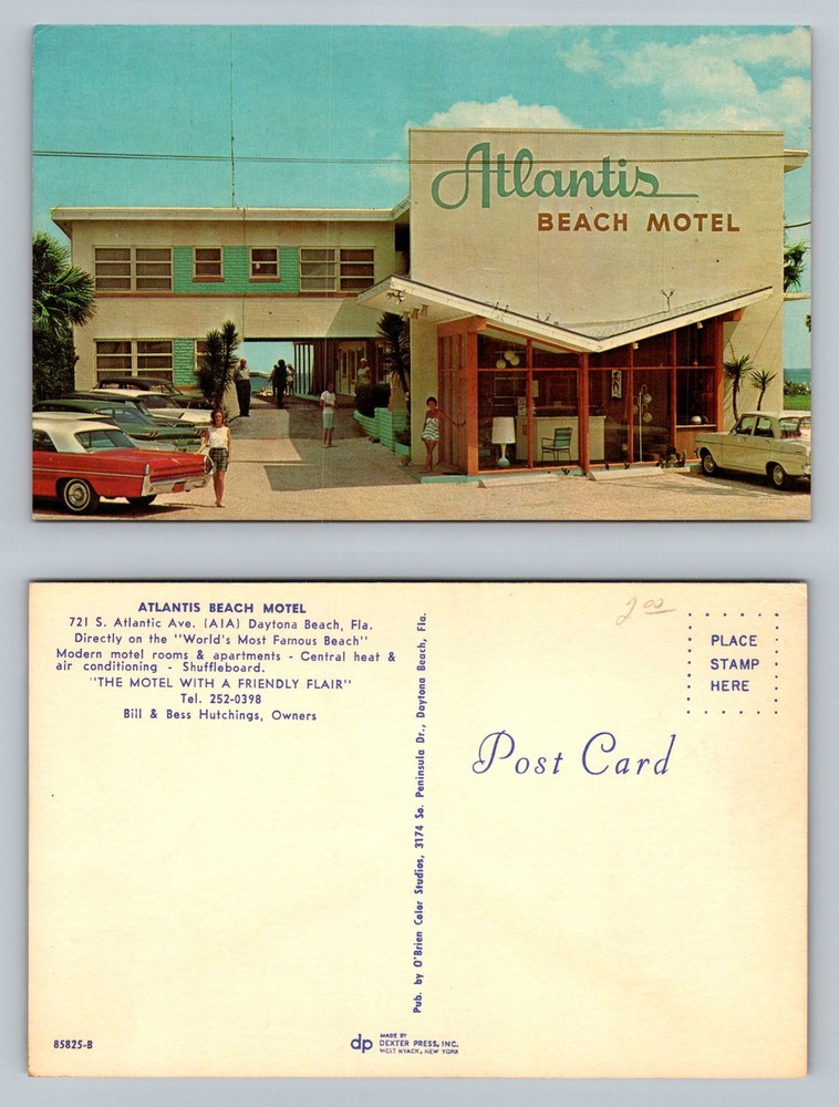 Daytona Beach, FL-Florida, Atlantis Beach Motel Oceanfront Vintage Postcard