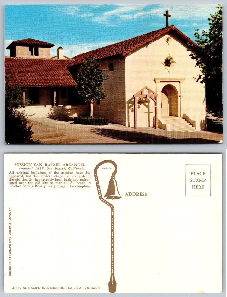 Mission San Rafael Arcangel California Mirro-Krome Postcard Hubert Lowman