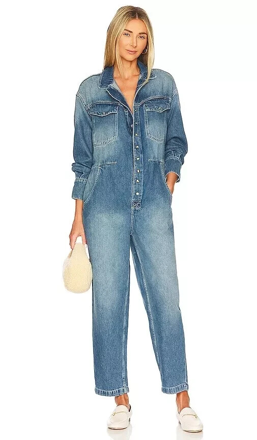 FREE PEOPLE x CARE FP OB1507035 Blue Townes Jumpsuit Denim Coveralls SIZE SMALL