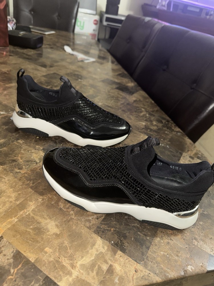 Salvatore Ferragamo Black Slip-On Mesh Breathable Geometric Athletic Sneakers